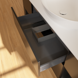 Тумба под раковину Villeroy & Boch Finion 160х50,1 см с подсветкой МДФ черный матовый лак/стекло белое матовое GD01PDPD