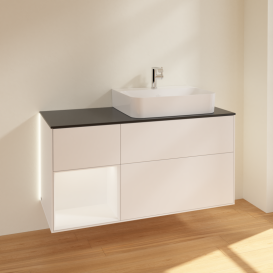 Тумба під раковину Villeroy & Boch Finion 120х50,1 см із підсвічуванням МДФ білий матовий лак/скло чорне матове G142MTMT