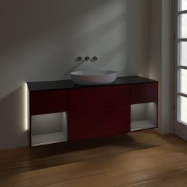 Тумба під раковину Villeroy & Boch Finion 160х50,1 см з підсвічуванням МДФ півонія матовий лак/скло чорне матове GD02GKHB