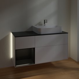 Тумба під раковину Villeroy & Boch Finion 120х50,1 см із підсвічуванням МДФ білий глянцевий лак/скло чорне матове G142PDGF