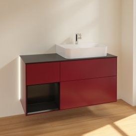 Тумба под раковину Villeroy & Boch Finion 120х50,1 см с подсветкой МДФ пион матовый лак/стекло черное матовое G142PDHB