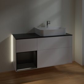 Тумба під раковину Villeroy & Boch Finion 120х50,1 см із підсвічуванням МДФ білий матовий лак/скло чорне матове G142PDMT