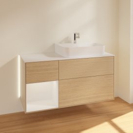 Тумба под раковину Villeroy & Boch Finion 120х50,1 см с подсветкой МДФ шпон дуба/стекло белое матовое G141GFPC