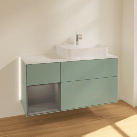 Тумба під раковину Villeroy & Boch Finion 120х50,1 см із підсвічуванням МДФ оливковий матовий лак/скло біле матове G141GKGM