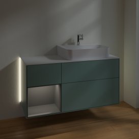 Тумба під раковину Villeroy & Boch Finion 120х50,1 см із підсвічуванням МДФ оливковий матовий лак/скло біле матове G141GKGM