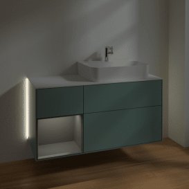 Тумба під раковину Villeroy & Boch Finion 120х50,1 см із підсвічуванням МДФ оливковий матовий лак/скло біле матове G141GKGM