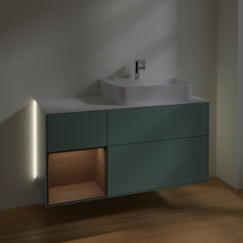 Тумба под раковину Villeroy & Boch Finion 120х50,1 см с подсветкой МДФ оливковый матовый лак/стекло белое матовое G141GNGM