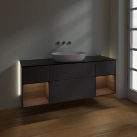 Тумба під раковину Villeroy & Boch Finion 160х50,1 см із підсвічуванням МДФ антрацит матовий лак/скло чорне матове GD02GNGK