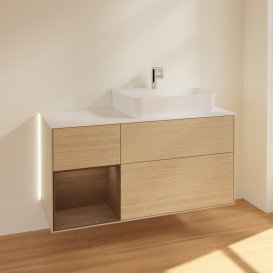 Тумба під раковину Villeroy & Boch Finion 120х50,1 см із підсвічуванням МДФ шпон дуба/скло біле матове G141GNPC