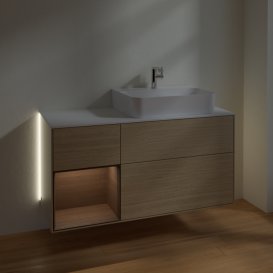 Тумба під раковину Villeroy & Boch Finion 120х50,1 см із підсвічуванням МДФ шпон дуба/скло біле матове G141GNPC