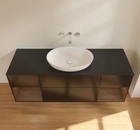 Тумба під раковину Villeroy & Boch Finion 160х50,1 см із підсвічуванням МДФ чорний матовий лак/скло чорне матове GD02GNPD