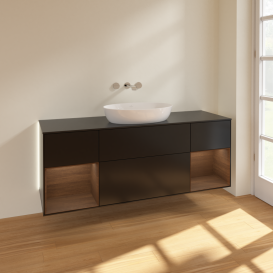 Тумба під раковину Villeroy & Boch Finion 160х50,1 см із підсвічуванням МДФ чорний матовий лак/скло чорне матове GD02GNPD