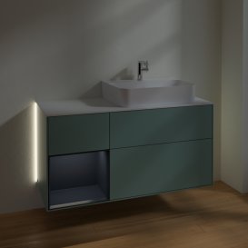 Тумба під раковину Villeroy & Boch Finion 120х50,1 см із підсвічуванням МДФ оливковий матовий лак/скло біле матове G141HGGM