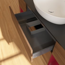 Тумба под раковину Villeroy & Boch Finion 160х50,1 см с подсветкой МДФ шпон грецкого ореха/стекло черное матовое GD02HBGN