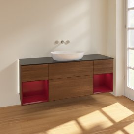 Тумба под раковину Villeroy & Boch Finion 160х50,1 см с подсветкой МДФ шпон грецкого ореха/стекло черное матовое GD02HBGN