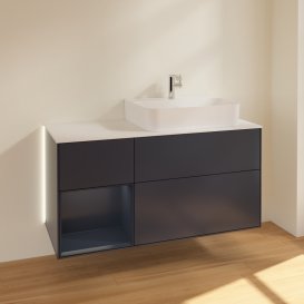 Тумба під раковину Villeroy & Boch Finion 120х50,1 см із підсвічуванням МДФ темно-синій матовий лак/скло біле матове G141HGHG