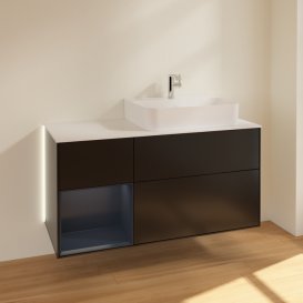 Тумба під раковину Villeroy & Boch Finion 120х50,1 см із підсвічуванням МДФ чорний матовий лак/скло біле матове G141HGPD