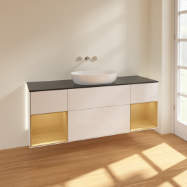 Тумба под раковину Villeroy & Boch Finion 160х50,1 см с подсветкой МДФ глянцевый белый лак/стекло черное матовое GD02HFGF