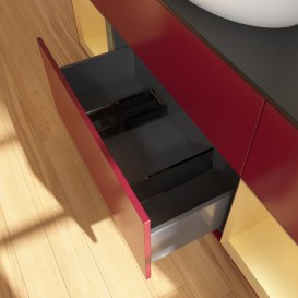 Тумба під раковину Villeroy & Boch Finion 160х50,1 см з підсвічуванням МДФ півонія матовий лак/скло чорне матове GD02HFHB