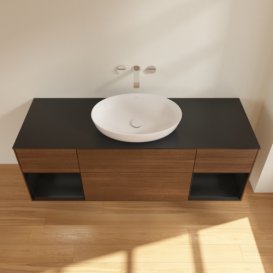 Тумба под раковину Villeroy & Boch Finion 160х50,1 см с подсветкой МДФ шпон грецкого ореха/стекло черное матовое GD02PDGN