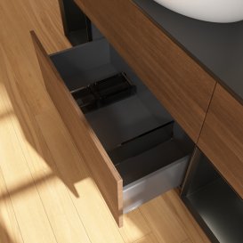 Тумба под раковину Villeroy & Boch Finion 160х50,1 см с подсветкой МДФ шпон грецкого ореха/стекло черное матовое GD02PDGN