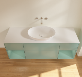 Тумба под раковину Villeroy & Boch Finion 160х50,1 см с подсветкой МДФ оливковый матовый лак/стекло белое матовое GD01GMGM