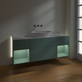 Тумба под раковину Villeroy & Boch Finion 160х50,1 см с подсветкой МДФ оливковый матовый лак/стекло белое матовое GD01GMGM