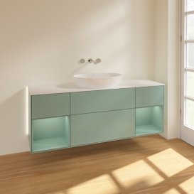 Тумба под раковину Villeroy & Boch Finion 160х50,1 см с подсветкой МДФ оливковый матовый лак/стекло белое матовое GD01GMGM