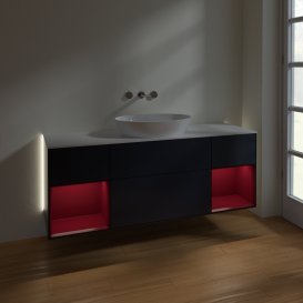 Тумба під раковину Villeroy & Boch Finion 160х50,1 см із підсвічуванням МДФ темно-синій матовий лак/скло біле матове GD01HBHG