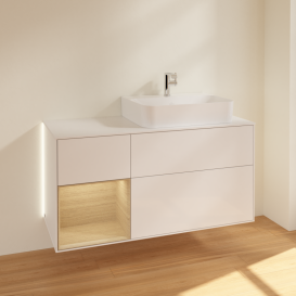 Тумба під раковину Villeroy & Boch Finion 120х50,1 см із підсвічуванням МДФ білий глянцевий лак/скло біле матове G141PCGF