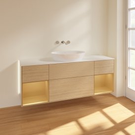 Тумба під раковину Villeroy & Boch Finion 160х50,1 см із підсвічуванням МДФ шпон дуба/скло біле матове GD01HFPC