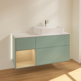 Тумба під раковину Villeroy & Boch Finion 120х50,1 см із підсвічуванням МДФ оливковий матовий лак/скло біле матове G141PCGM