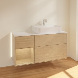 Тумба под раковину Villeroy & Boch Finion 120х50,1 см с подсветкой МДФ шпон дуба/стекло белое матовое G141PCPC