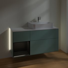 Тумба під раковину Villeroy & Boch Finion 120х50,1 см із підсвічуванням МДФ оливковий матовий лак/скло біле матове G141PDGM