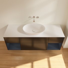 Тумба под раковину Villeroy & Boch Finion 160х50,1 см с подсветкой МДФ черный матовый лак/стекло белое матовое GD01HGPD