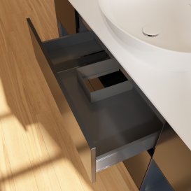 Тумба под раковину Villeroy & Boch Finion 160х50,1 см с подсветкой МДФ черный матовый лак/стекло белое матовое GD01HGPD