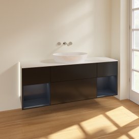 Тумба под раковину Villeroy & Boch Finion 160х50,1 см с подсветкой МДФ черный матовый лак/стекло белое матовое GD01HGPD