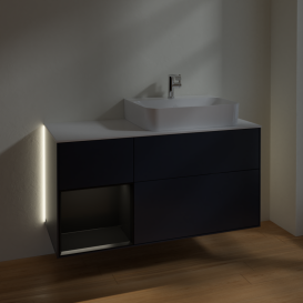 Тумба под раковину Villeroy & Boch Finion 120х50,1 см с подсветкой МДФ темно-синий матовый лак/стекло белое матовое G141PDHG