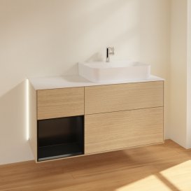 Тумба под раковину Villeroy & Boch Finion 120х50,1 см с подсветкой МДФ шпон дуба/стекло белое матовое G141PDPC