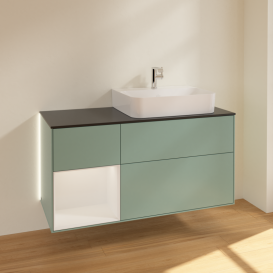 Тумба під раковину Villeroy & Boch Finion 120х50,1 см із підсвічуванням МДФ оливковий матовий лак/скло чорне матове G142GFGM