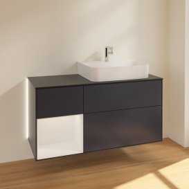 Тумба под раковину Villeroy & Boch Finion 120х50,1 см с подсветкой МДФ темно-синий матовый лак/стекло черное матовое G142GFHG