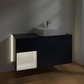 Тумба под раковину Villeroy & Boch Finion 120х50,1 см с подсветкой МДФ темно-синий матовый лак/стекло черное матовое G142GFHG
