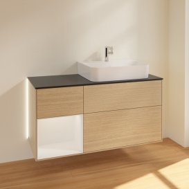 Тумба під раковину Villeroy & Boch Finion 120х50,1 см із підсвічуванням МДФ шпон дуба/скло чорне матове G142GFPC