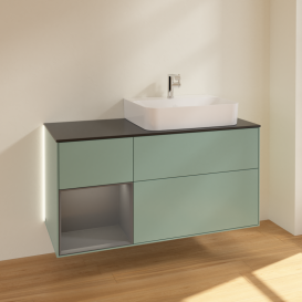 Тумба під раковину Villeroy & Boch Finion 120х50,1 см із підсвічуванням МДФ оливковий матовий лак/скло чорне матове G142GKGM