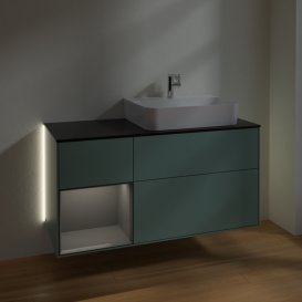 Тумба під раковину Villeroy & Boch Finion 120х50,1 см із підсвічуванням МДФ оливковий матовий лак/скло чорне матове G142GKGM