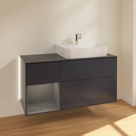 Тумба под раковину Villeroy & Boch Finion 120х50,1 см с подсветкой МДФ темно-синий матовый лак/стекло черное матовое G142GKHG