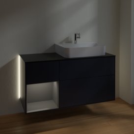 Тумба под раковину Villeroy & Boch Finion 120х50,1 см с подсветкой МДФ темно-синий матовый лак/стекло черное матовое G142GKHG