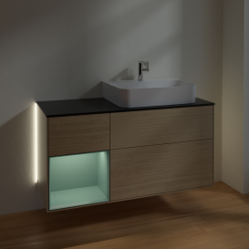 Тумба под раковину Villeroy & Boch Finion 120х50,1 см с подсветкой МДФ шпон дуба/стекло черное матовое G142GMPC