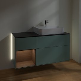 Тумба під раковину Villeroy & Boch Finion 120х50,1 см із підсвічуванням МДФ оливковий матовий лак/скло чорне матове G142GNGM