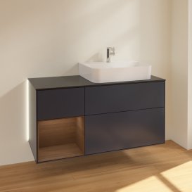Тумба под раковину Villeroy & Boch Finion 120х50,1 см с подсветкой МДФ темно-синий матовый лак/стекло черное матовое G142GNHG
